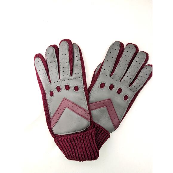 Vtg English Village Ladies Acrylic Knit Driving Gloves Gray Burgundy M/L Sears - Picture 5 of 8